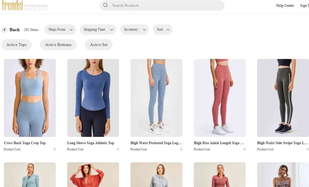 Trendsi activewear & sports clothing dropshipping supplier