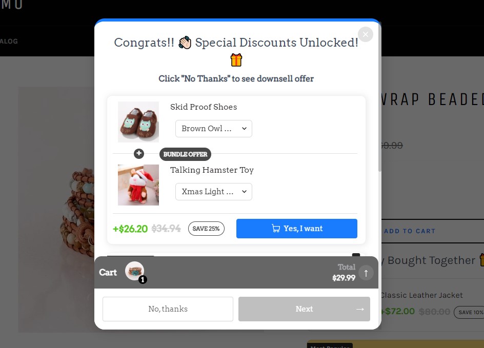 Add-to-cart button upselling example
