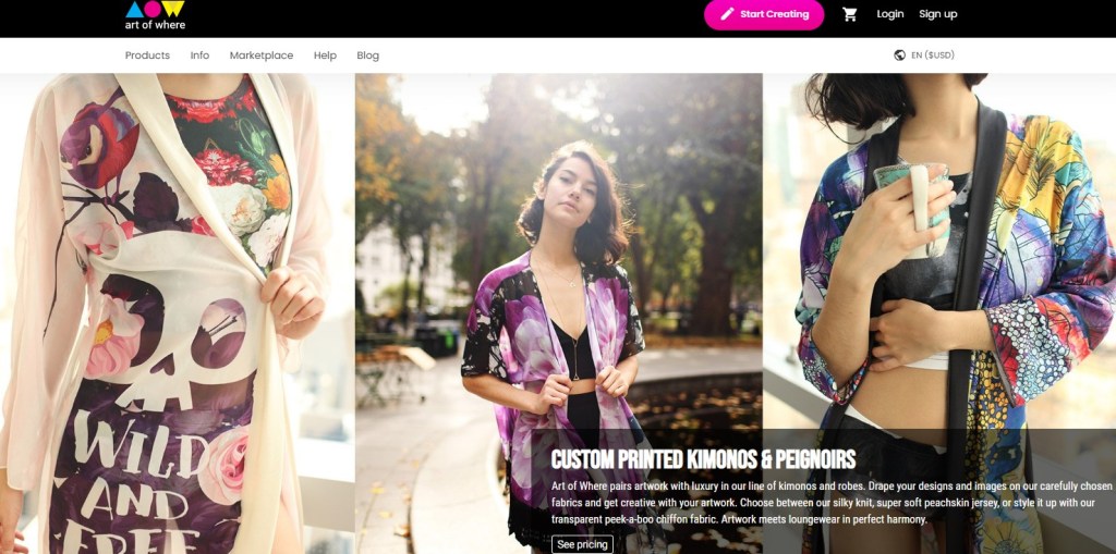 ArtOfWhere kimono & robe print-on-demand company