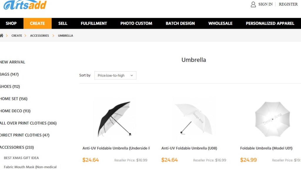 Artsadd umbrella print-on-demand company