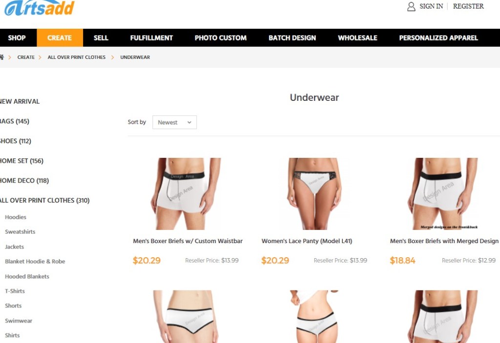 ArtsAdd underwear & panty print-on-demand company