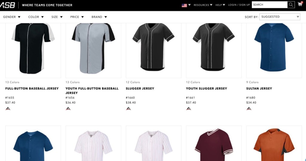 Augusta Sportswear wholesale blank baseball jersey distributor