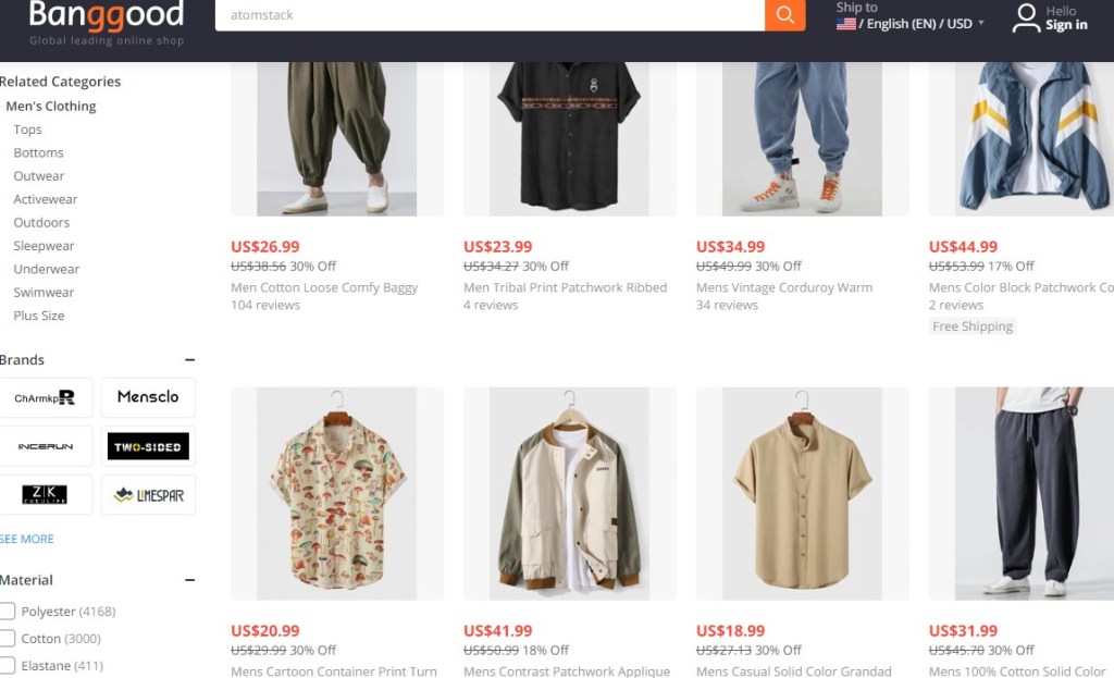 Banggood men's fashion clothing dropshipping supplier