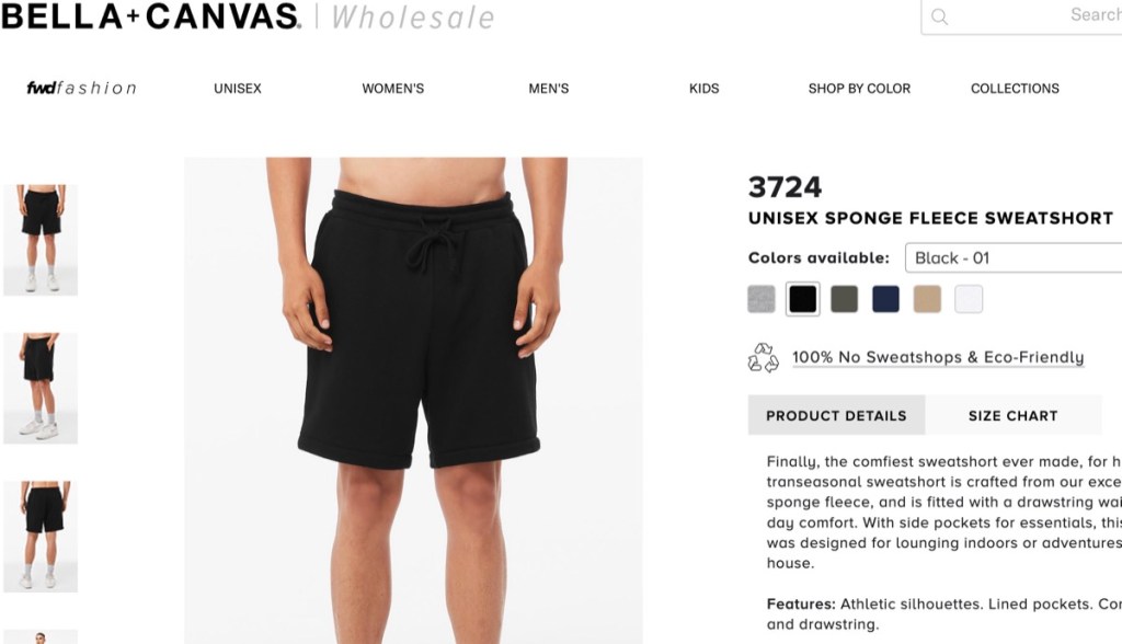 Bella+Canvas shorts manufacturer in the USA
