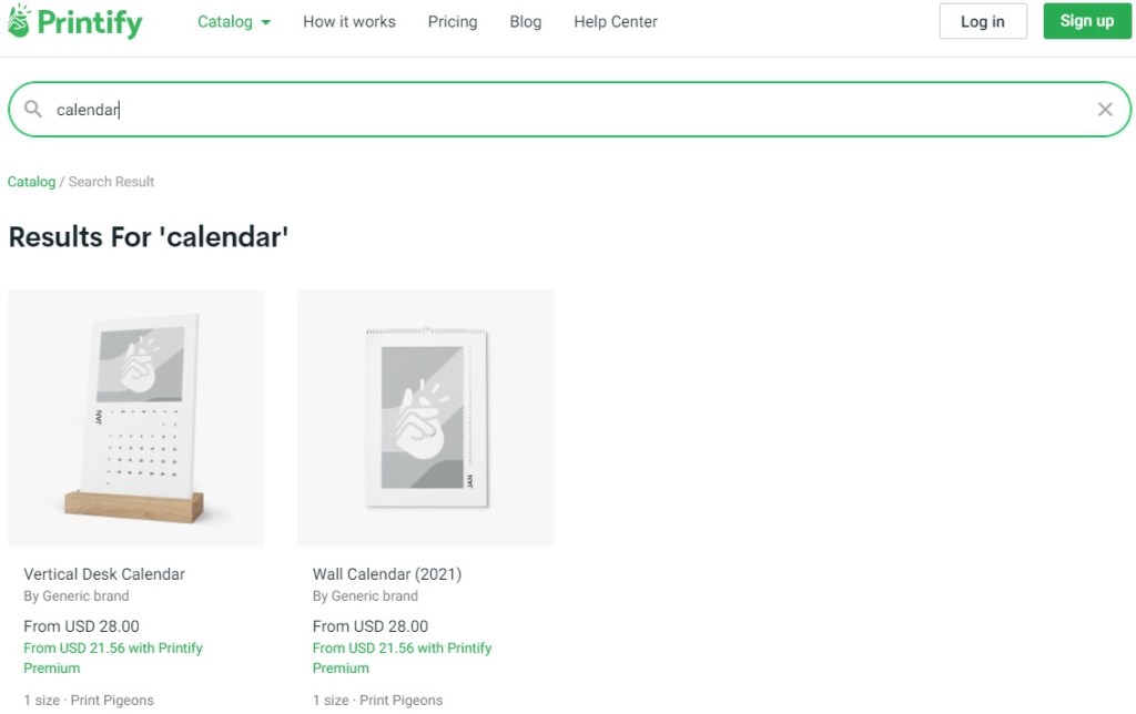 Printify calendar print-on-demand company for Amazon, eBay, Shopify, etc.