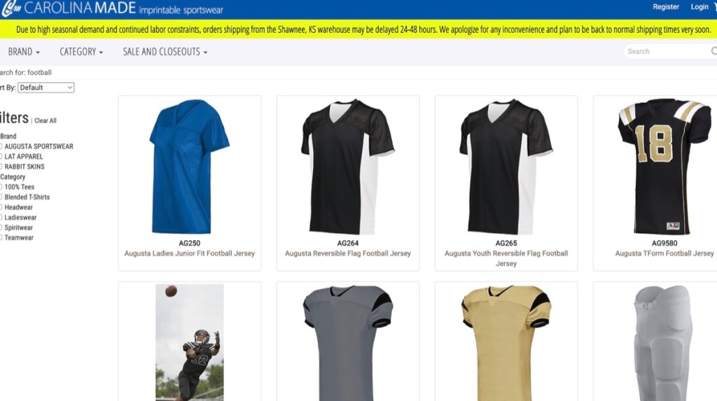 Caroline Made wholesale blank football jersey supplier