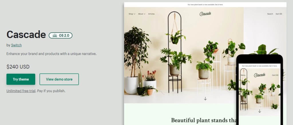 Shopify Cascade theme for furniture dropshipping stores