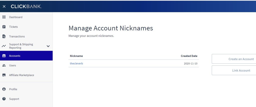 ClickBank accounts tab