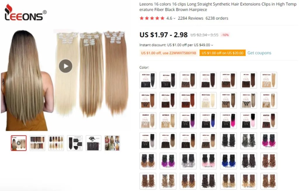 Clip-in hair extensions dropshipping product example
