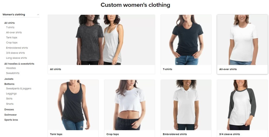 Clothing dropshipping products on Printful