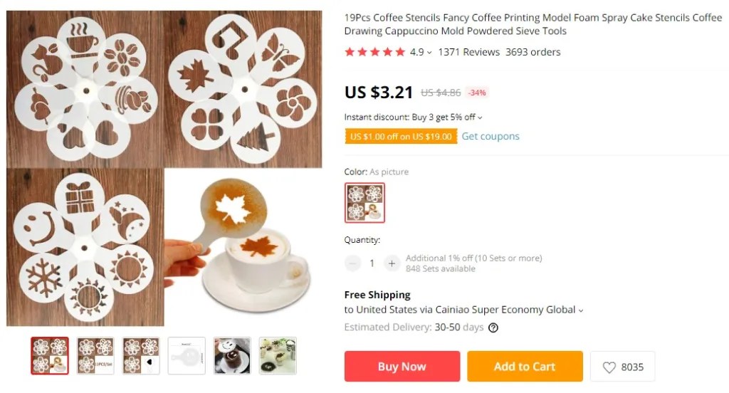 Coffee stencil dropshipping product example