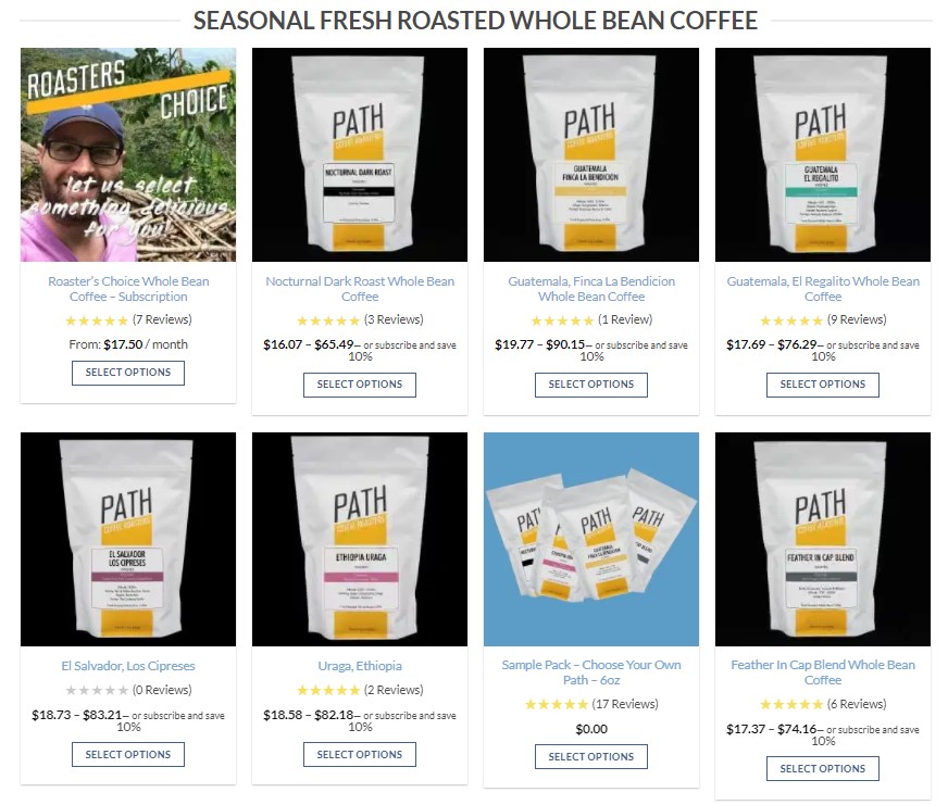 Coffee dropshipping products on Path Coffees