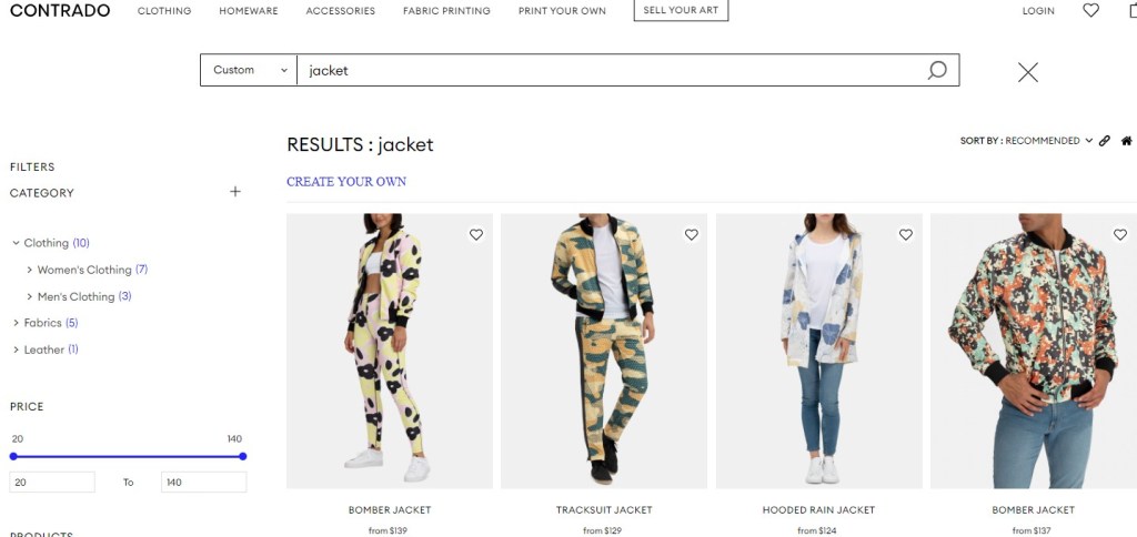 Contrado coat & jacket print-on-demand company