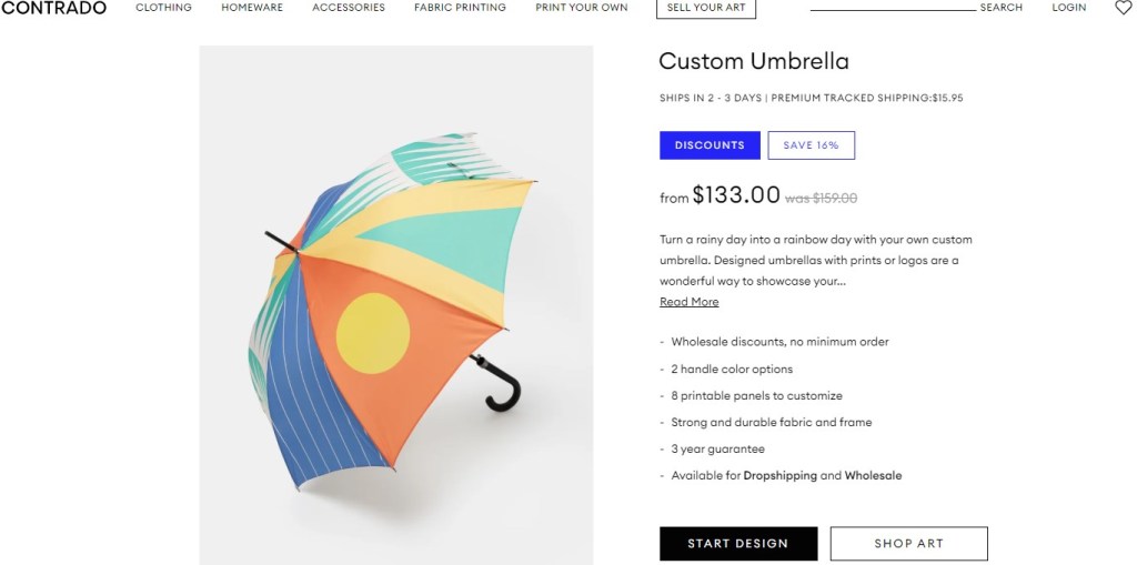 Contrado umbrella print-on-demand company
