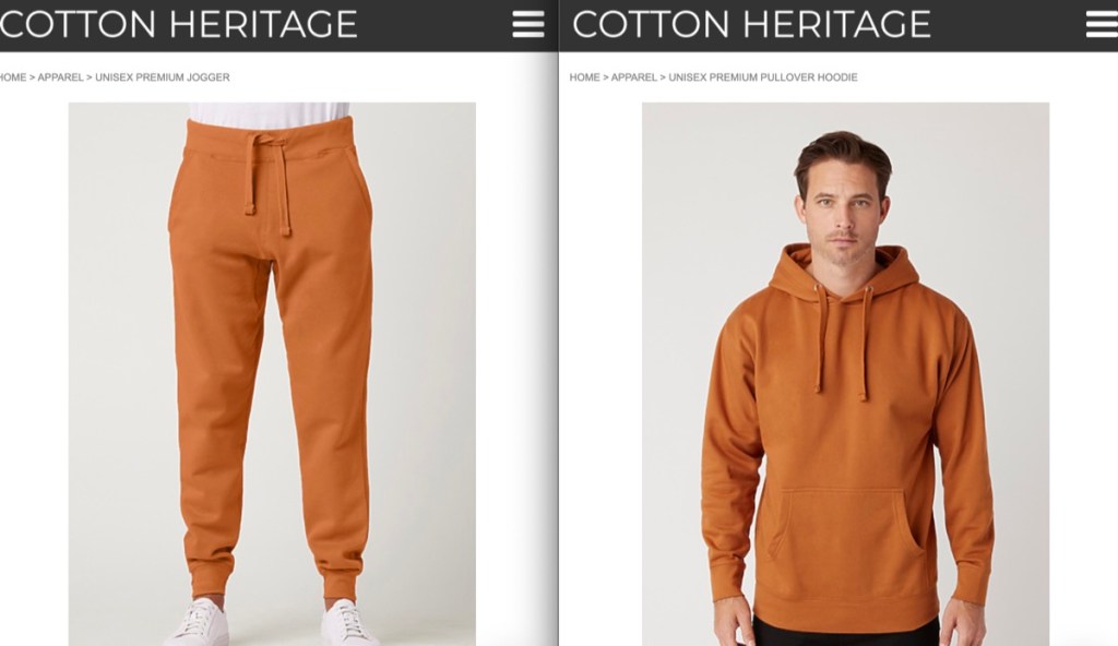 Cotton Heritage wholesale blank sweatsuit & jogger set supplier