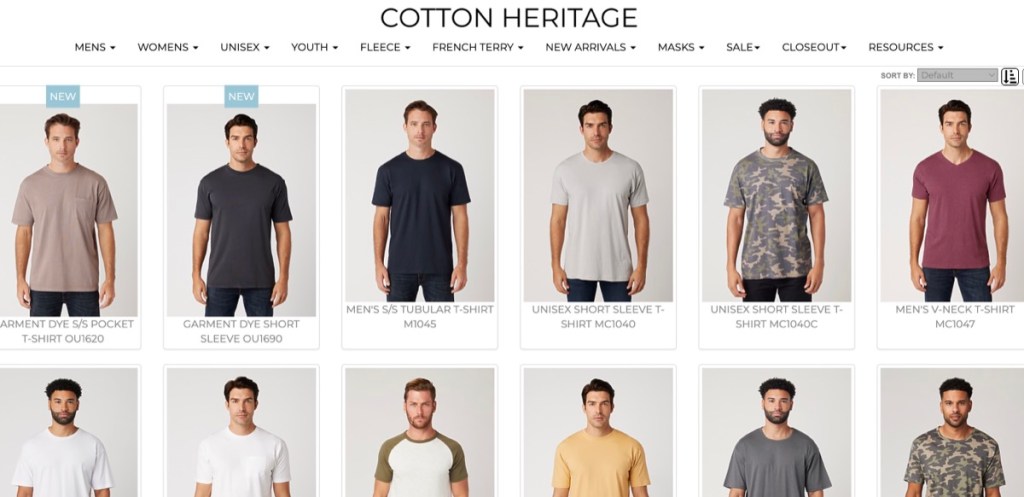 Cotton Heritage wholesale blank t-shirt supplier in Los Angeles, California