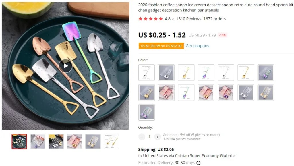 Coffee spoon dropshipping product example