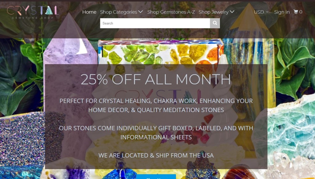 CrystalGemStoneShop dropshippong store homepage