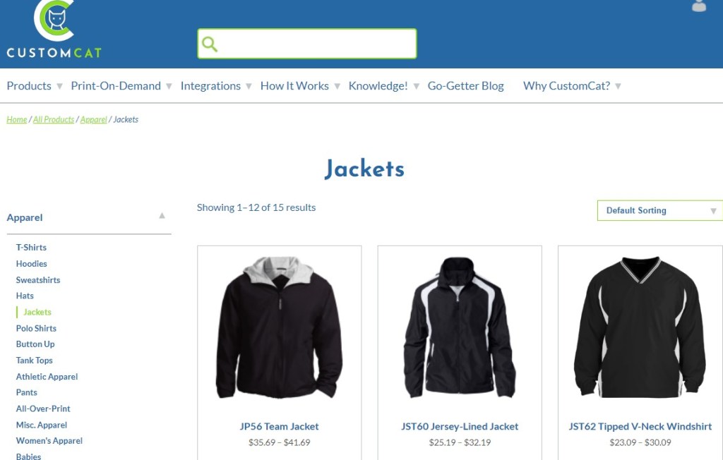 CustomCat coat & jacket print-on-demand company