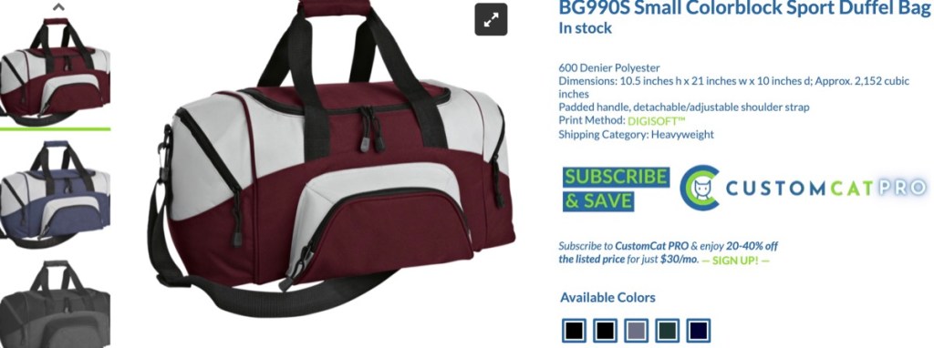 CustomCat custom gym bag & duffle bag print-on-demand supplier