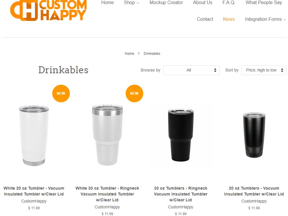 CustomHappy water bottle & tumbler print-on-demand company