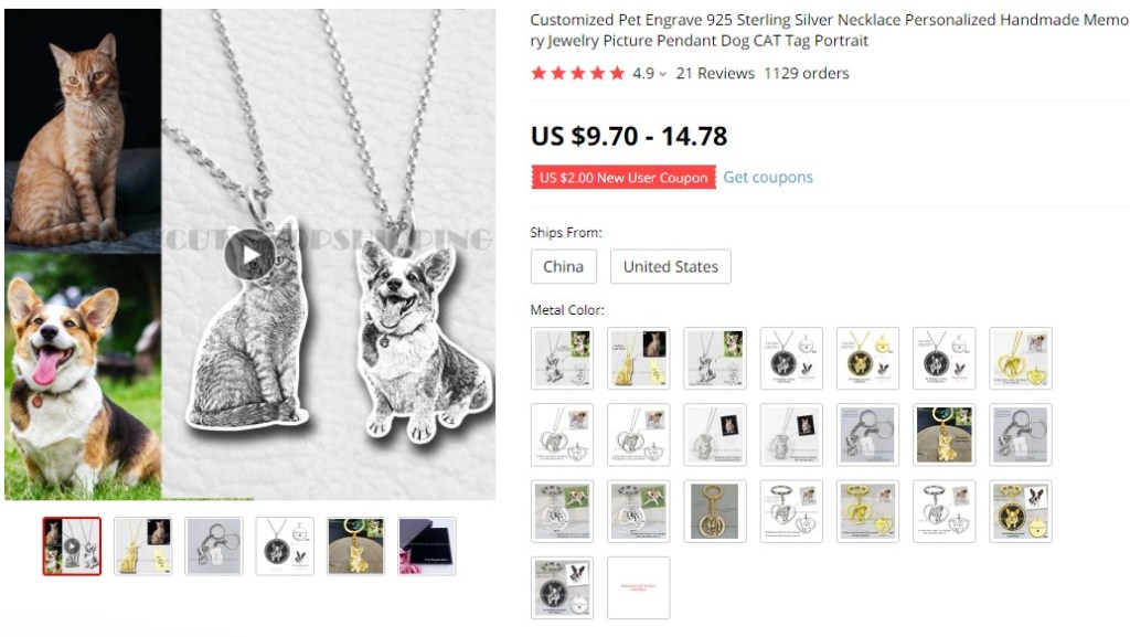 Personalized jewelry dropshipping product