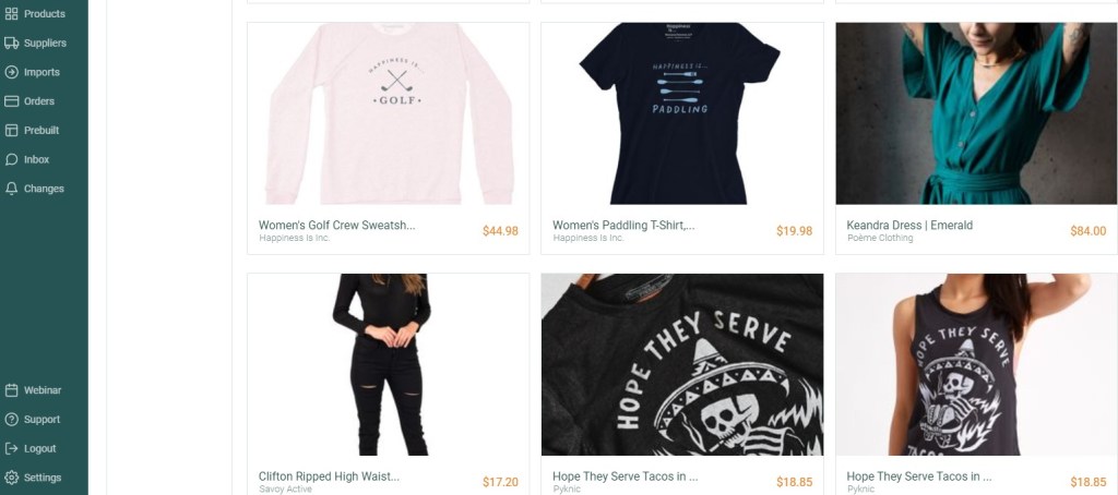 Clothing dropshipping products on DropCommerce