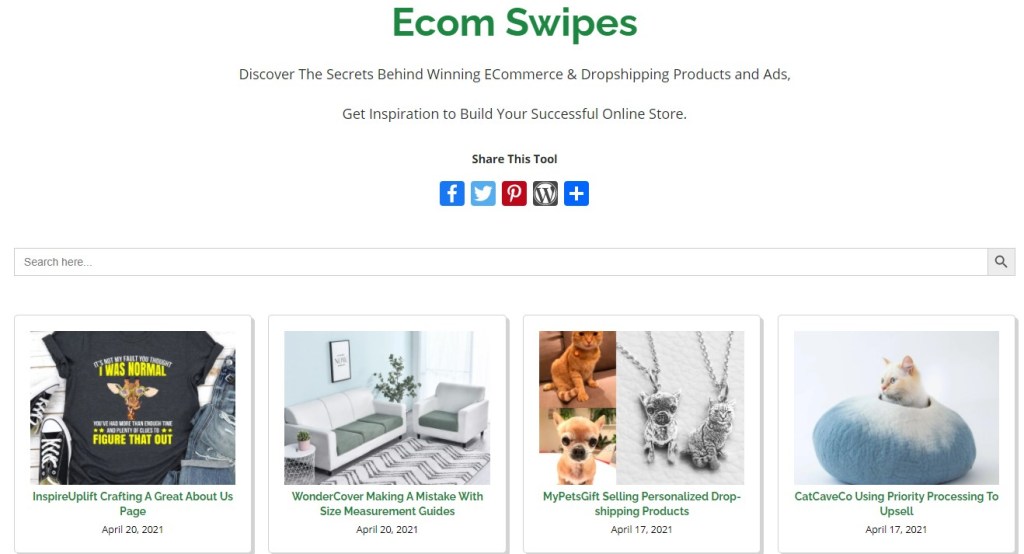 Ecom Swipes dropshipping product research tool