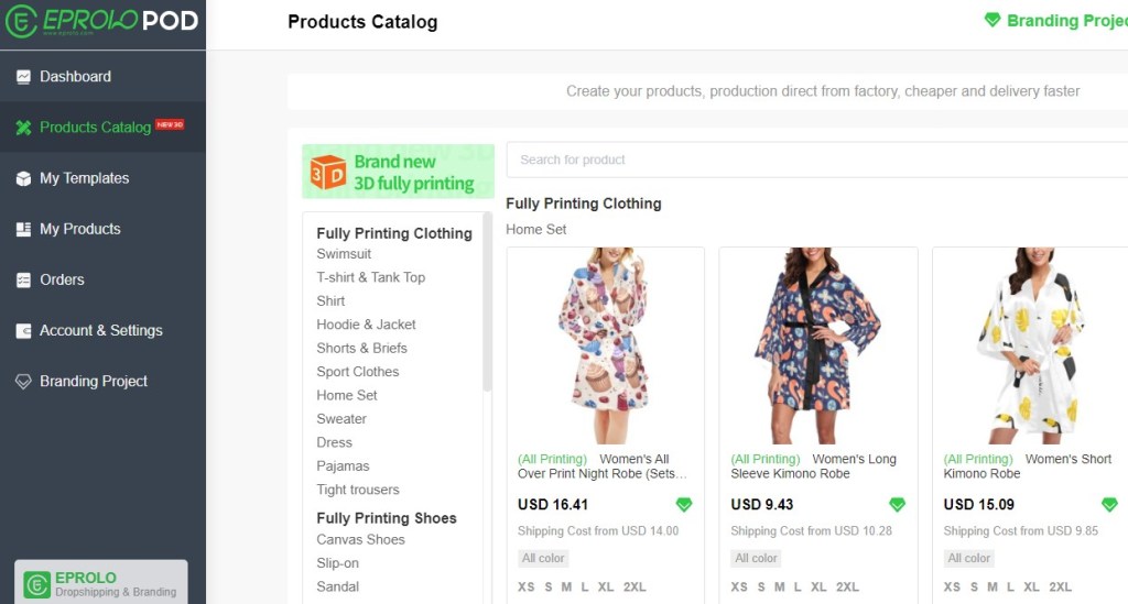 EPROLO kimono & robe print-on-demand company