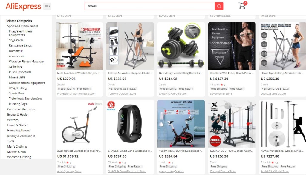 Example high-ticket dropshipping products in the fitness equipment niche