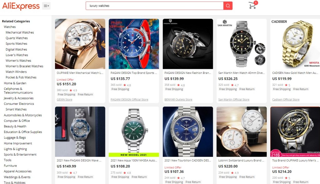 Example high-ticket dropshipping products in the luxury watches niche