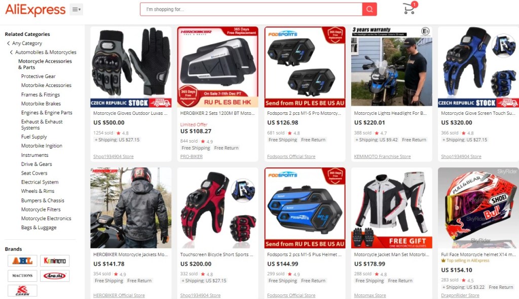 Example high-ticket dropshipping products in the motocycle accessories niche