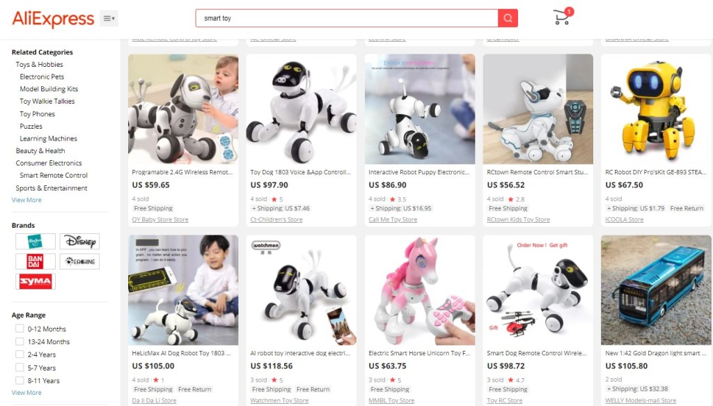 Example high-ticket dropshipping products in the smart, electronic & creative toy niche