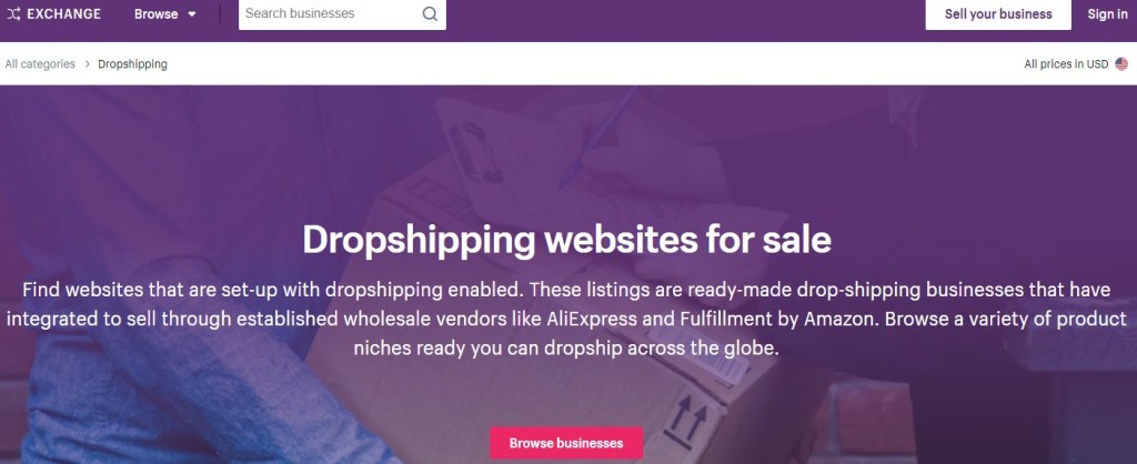 Exchange Marketplace By Shopify prebuilt dropshipping stores for sale