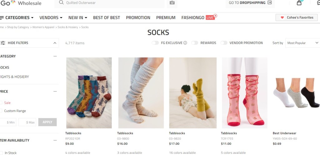 FashionGo sock dropshipping supplier