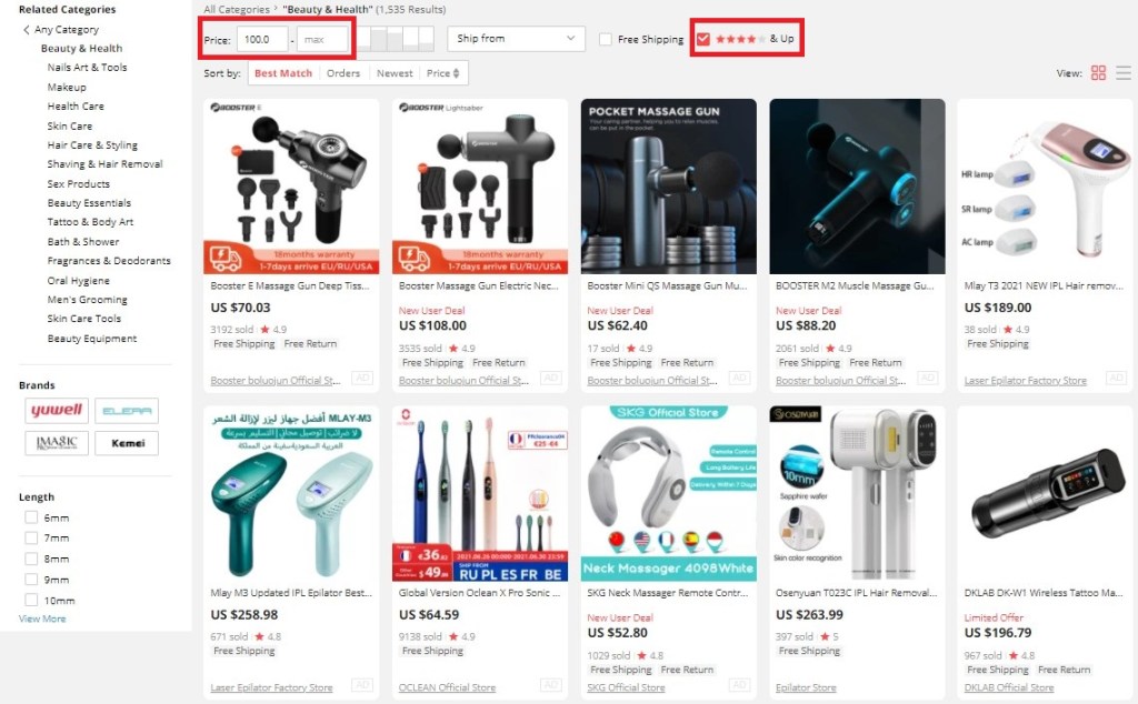 Filtering high-ticket dropshipping products on AliExpress
