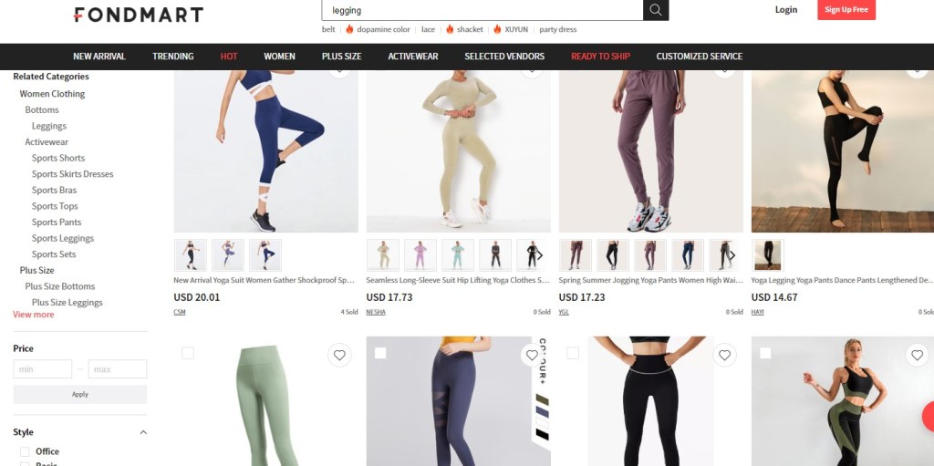 Fondmart yoga pants & fitness leggings dropshipping supplier