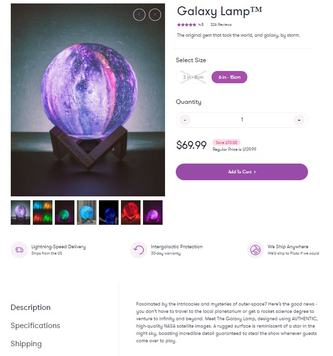 GalaxyLamps product page