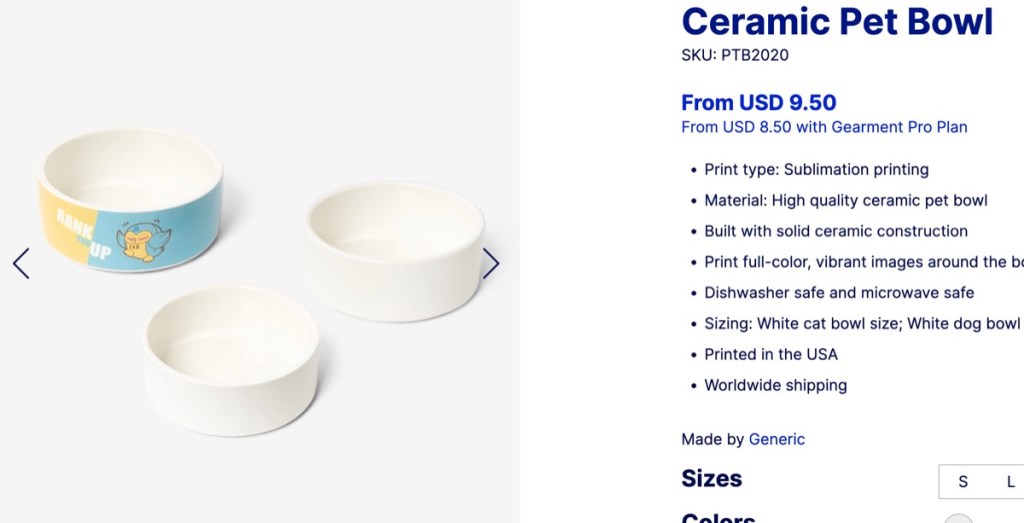 Gearment pet bowl print-on-demand supplier