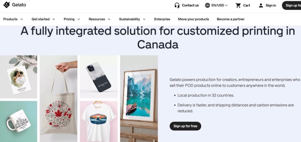 Gelato Etsy print-on-demand supplier in Canada
