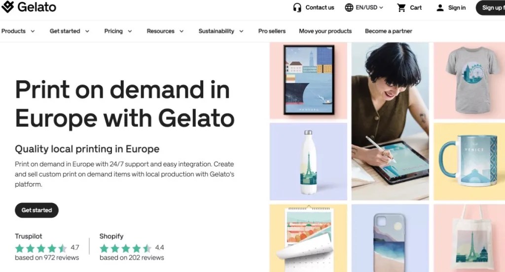 Gelato Etsy print-on-demand supplier in the EU
