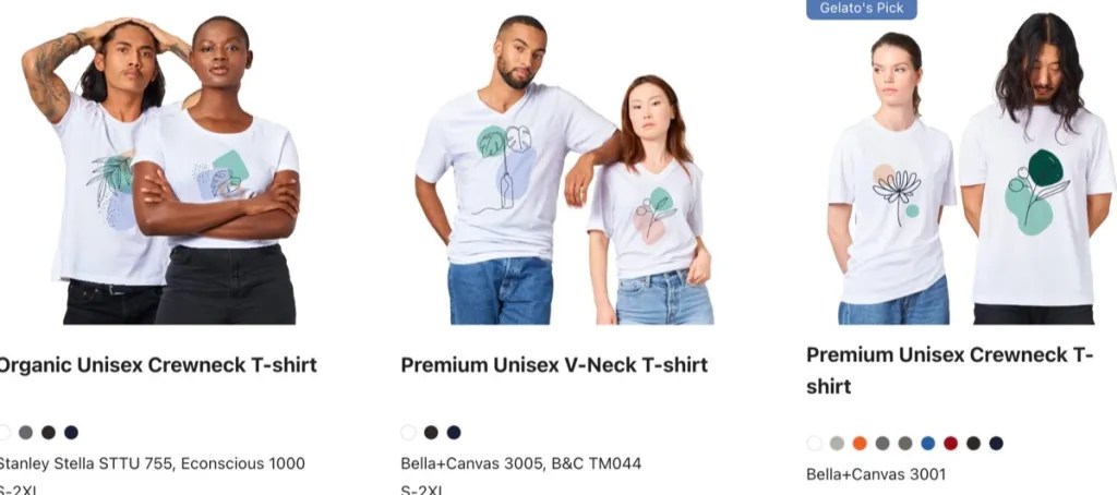 Gelato custom t-shirt print-on-demand supplier for Etsy