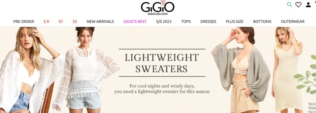 GiGiO wholesale clothing vendor in Los Angeles, California