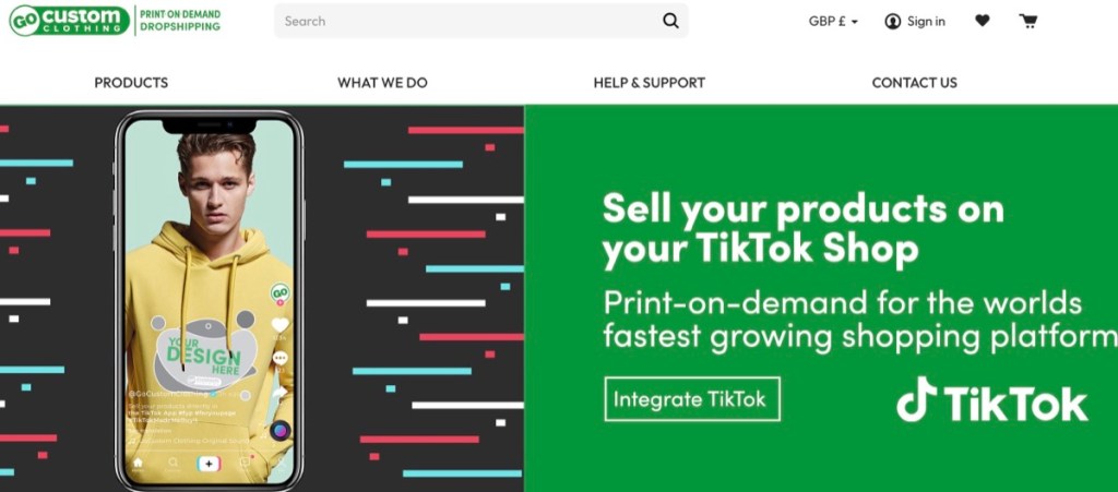 GoCustomClothing TikTok Shop print-on-demand supplier