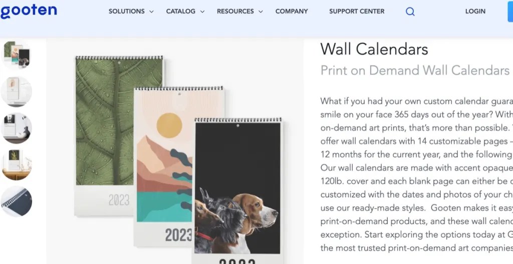 Gooten custom calendar print-on-demand supplier for Etsy