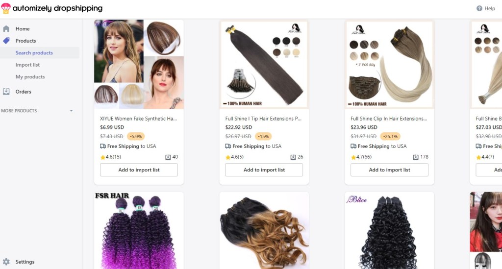 Hair extensions on Automizely Dropshipping