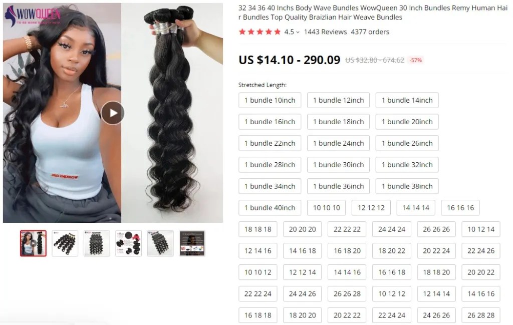 Hair weaves dropshipping product example