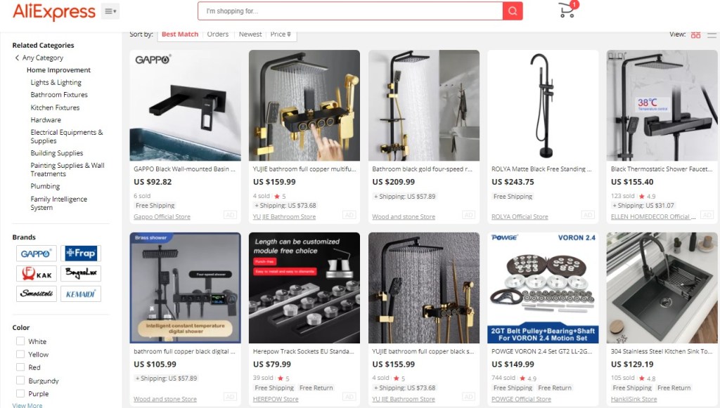 Example high-ticket dropshipping products in the home improvement niche 