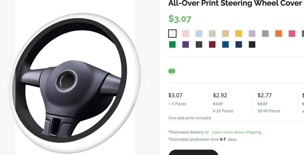 HugePOD custom car steering wheel cover print-on-demand supplier