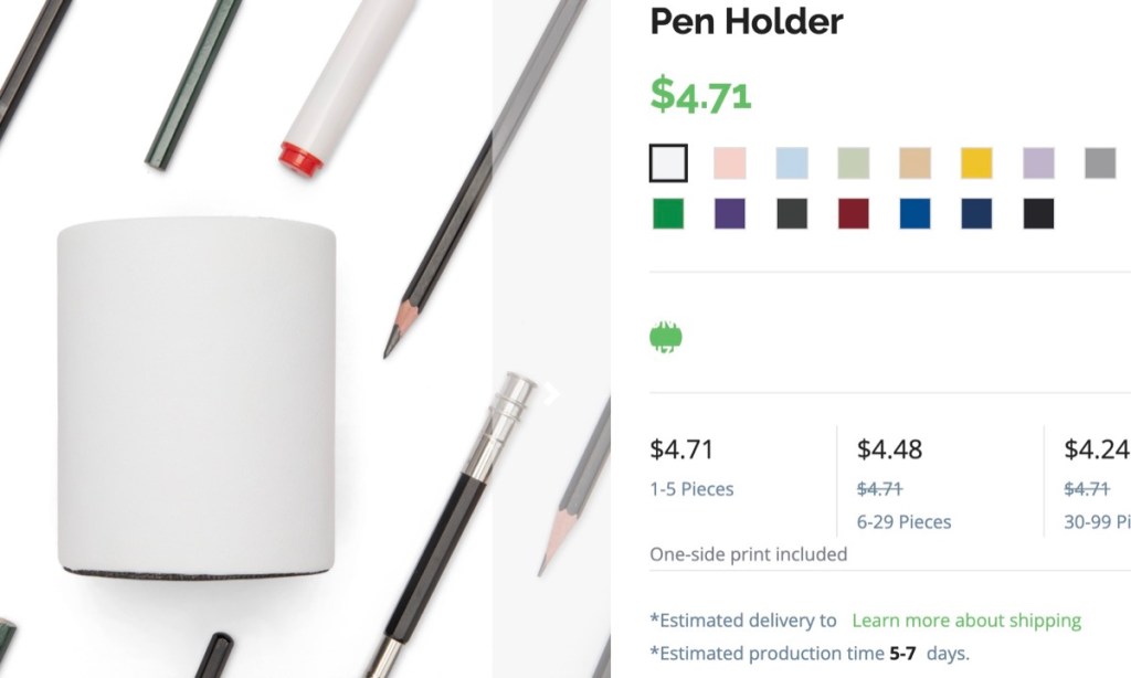 HugePOD custom pen holder print-on-demand supplier
